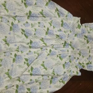 Girls' White Dress with Blue Floral Hydrangea Print